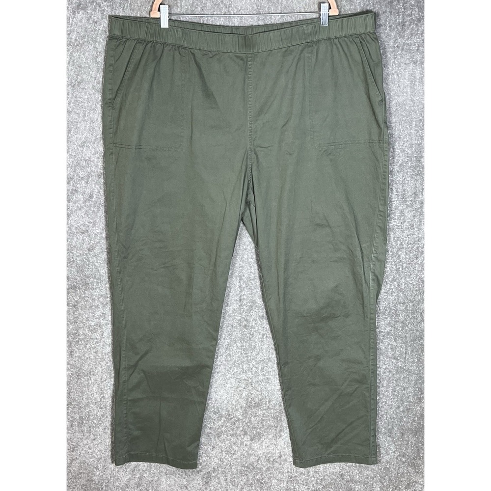 Denim & Co Easywear Twill Pants Womens Sz 3XT Tall Green Stretch Pockets Pull On